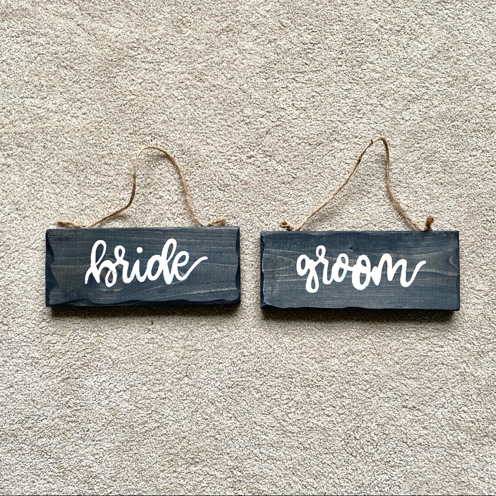 Rustic Wood Bride and Groom Wedding Reception Hanging Sign